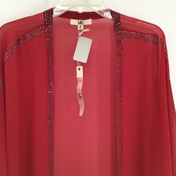 YA Los Angeles Rhinestone Silk Kimono Sheer Party Cocktail Red NWT Size M - Picture 3 of 7